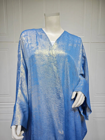 Shiny Satin Batwing Abaya Caftan Open Abayas Luxury Kaftan Robe for Women - Elegant Lightweight Kaftan with Batwing Sleeves for Casual and Formal Occasions