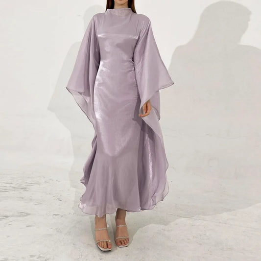 Purple Eid Muslim Ramadan Abaya Luxury Evening Party Kaftan Robe Clothing for Women - Elegant A-Line Design, Perfect for Celebrations and Special Occasions