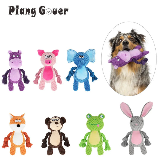 Plush Rope Knot Dog Toy with Squeaker - Rabbit, Monkey, Fox Designs - Safe Fleece for Chewing, Tugging, Engaging Play - Ideal for Puppies & Dogs, Indoor Pet Fun