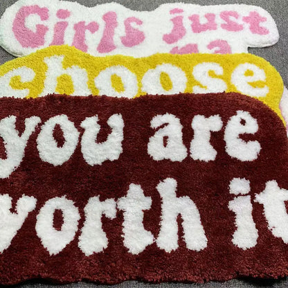 50x80cm Irregular Shaped Pink Letters Soft Aesthetic Carpet Flocked Room Door Mat Rug Three Styles Bedside Rug Non-Slip for Home Bathroom Floor Decor