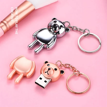 2TB New Cartoon Crystal Bear Flash Card Usb Flash Drive 1TB 512G 256G 2000G Cute Pen Drive  Thumb Memory Stick Storage Disk Gift