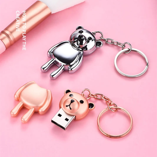 2TB New Cartoon Crystal Bear Flash Card Usb Flash Drive 1TB 512G 256G 2000G Cute Pen Drive  Thumb Memory Stick Storage Disk Gift