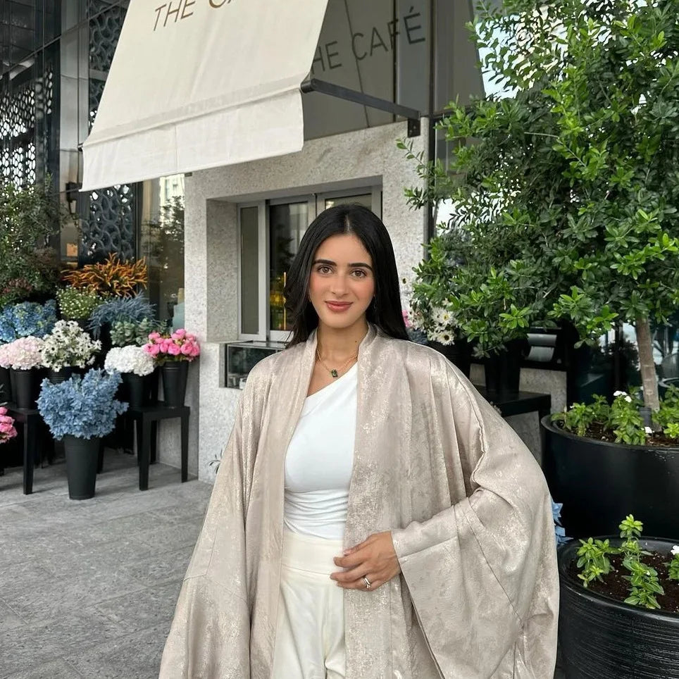 shiny satin batwing abaya caftan femme open abayas luxury kaftan for women dubai turkey kebaya outfit robe clothing musulmane - elegant and stylish fashion