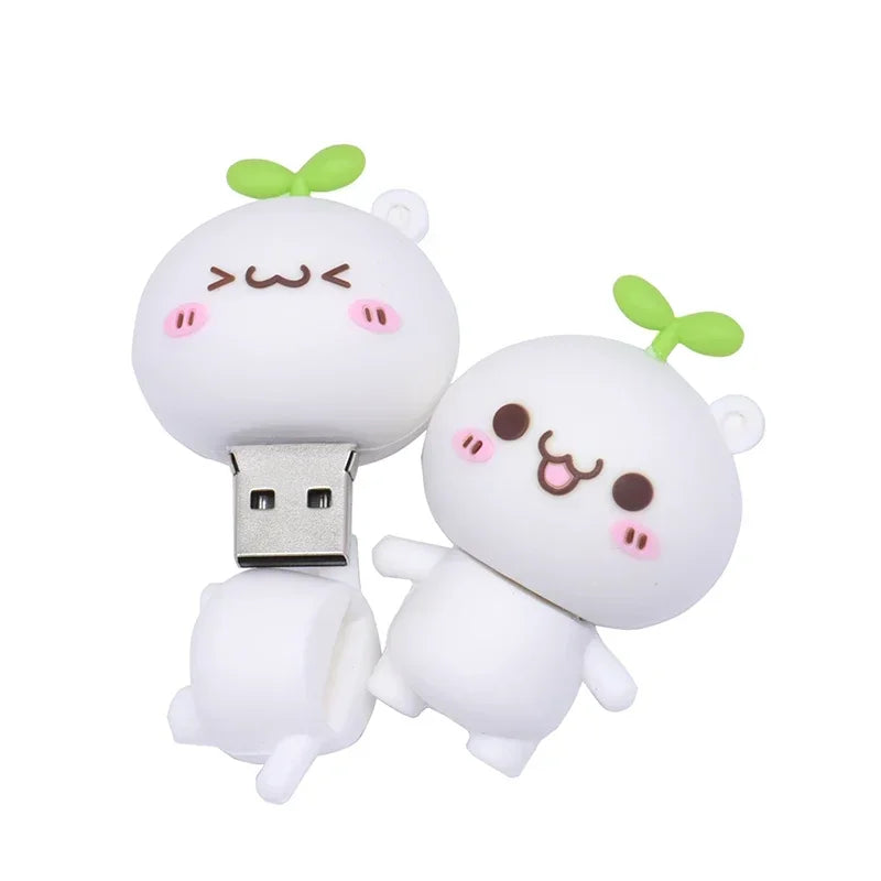 usb flash drive 128gb cute rabbit shape, cartoon memory stick 64gb, silicone waterproof usb 2.0, children's gift with key chain, available in multiple colours