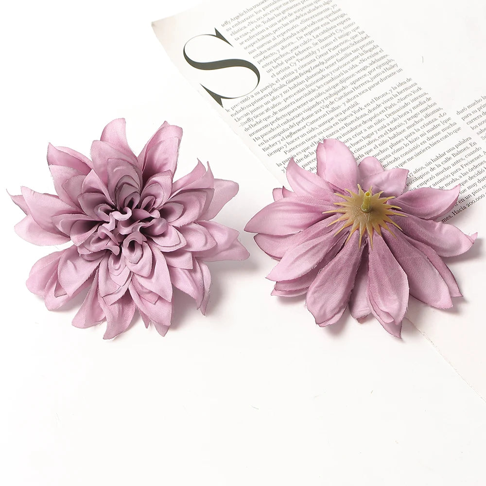 artificial silk dahlia flower heads 5-pack - home, wedding, party decoration, indoor faux floral accessories for anniversaries, birthdays, bridal showers