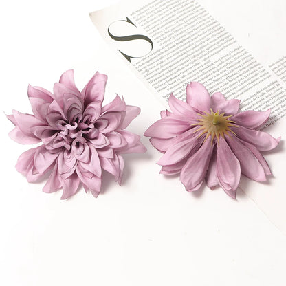 Artificial Silk Dahlia Flower Heads 5-Pack - Home, Wedding, Party Decoration, Indoor Faux Floral Accessories for Anniversaries, Birthdays, Bridal Showers
