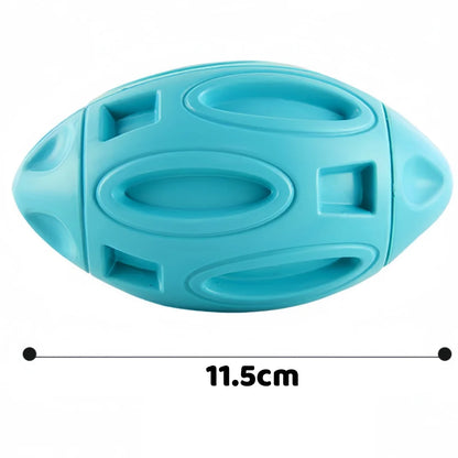 Interactive Squeaky Dog Toy Ball Rubber Rugby - Teeth Cleaning, Training, Outdoor Play Fun - Durable, Vibrant Colours: Rose Red, Sky Blue, Green, Perfect for All Dogs