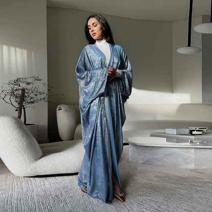 Shiny Satin Batwing Abaya Caftan Open Abayas Luxury Kaftan Robe for Women - Elegant Lightweight Kaftan with Batwing Sleeves for Casual and Formal Occasions