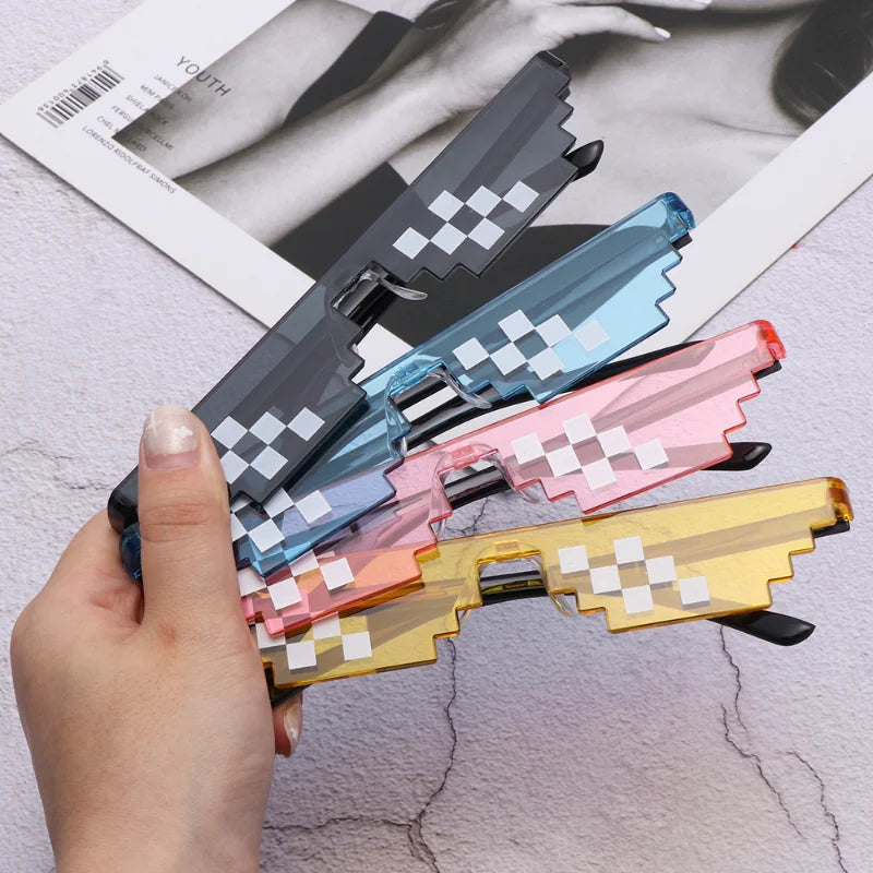 new mosaic sunglasses trick toy thug life glasses cool jokes pixel black rimless shades for adults and kids retro gamer style fun eyewear