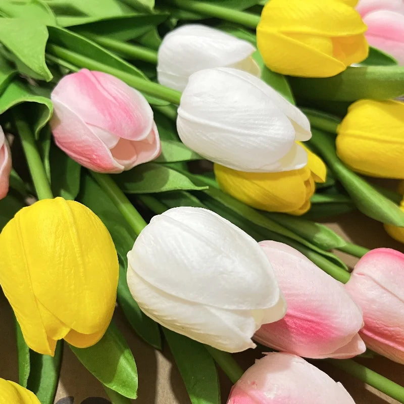 vibrant real touch artificial tulip bouquet, silk flower branches for home decor, wedding, anniversary, birthday, housewarming, indoor display