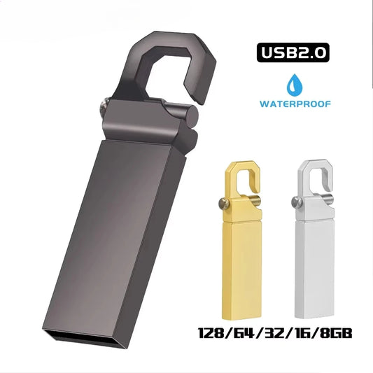 Waterproof Metal USB 2.0 Flash Drive 128GB Portable Memory Stick 64GB 100% Real Capacity Pen Drive 32GB High Speed U Disk 16GB Shatterproof USB Memory Stick