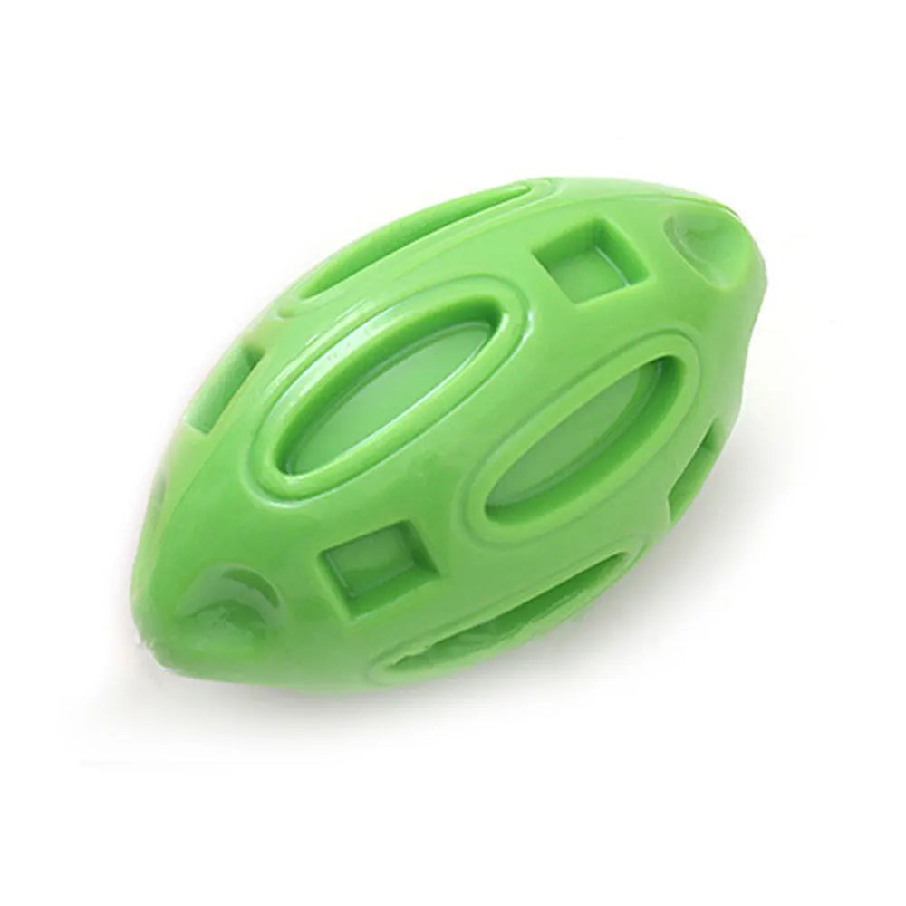 interactive squeaky dog toy ball rubber rugby - teeth cleaning, training, outdoor play fun - durable, vibrant colours: rose red, sky blue, green, perfect for all dogs