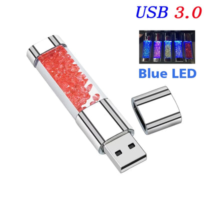 128GB Crystal LED USB 3.0 Flash Drive with Metal Design, High-Speed Memory Stick for Laptop, Car, TV, Ideal Wedding and Business Gift, Multiple Colours Available