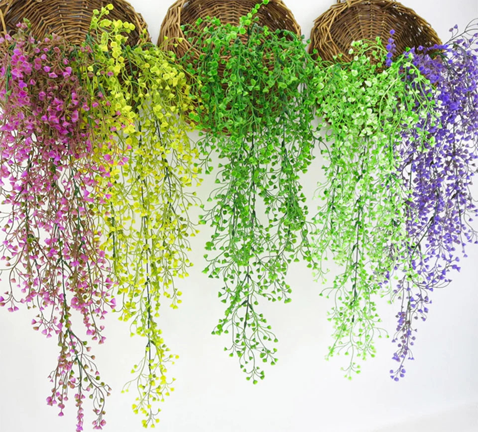 artificial rattan vine hanging wall decor, green leaf branches for outdoor home, bridal shower, exhibition use, plastic silk plant ivy