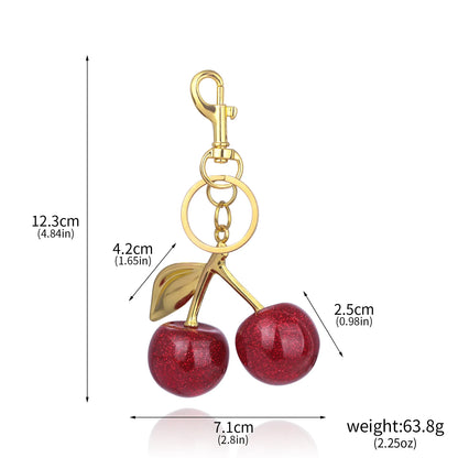 B0CYYYYK6Q Fashion Delicious Red Cherry Keychain Summer Fruits Cherries Pendant Keyring For Women Men Jewelry Bag Accessories Gift