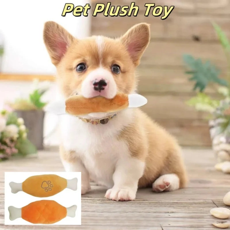 chicken leg shaped dog plush toy, squeaky fleece chew, interactive puzzle plaything for small puppies, ideal for fetch, tug, and travel, engaging pet gift