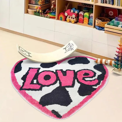 VIKAMA Heart Letter Creative Imitation Cashmere Bedroom Blanket Carpet for Home Decoration, Anti-Slip Bathroom Rug, Soft Children's Room Floor Mat