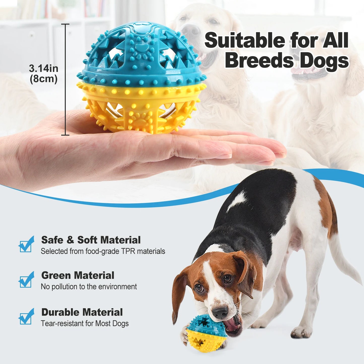 durable rubber dog chew toy ball, interactive treat dispenser, teeth cleaning, bite resistant, engaging play & training aid for medium to large dogs