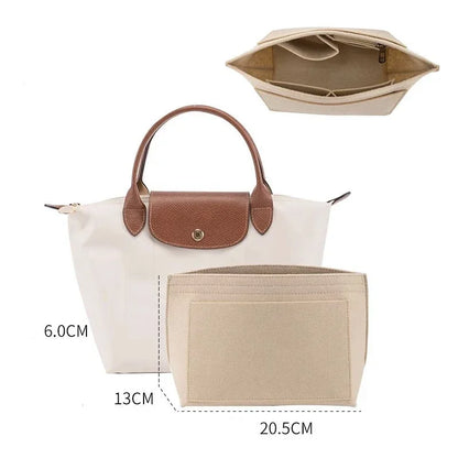 Dupont Felt Insert Bag Fits For Longchamp Handbag Liner Bag Felt Cloth Makeup Bag Support Travel Portable Insert Purse Organizer Tote Insert for Neat Storage and Shape