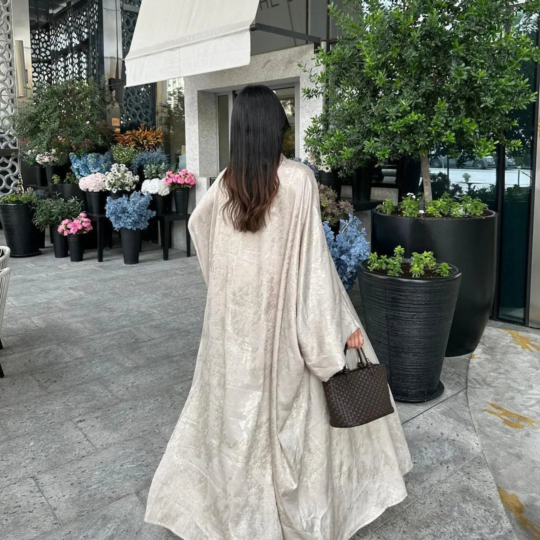 shiny satin batwing abaya caftan open abayas luxury kaftan robe for women - elegant lightweight kaftan with batwing sleeves for casual and formal occasions
