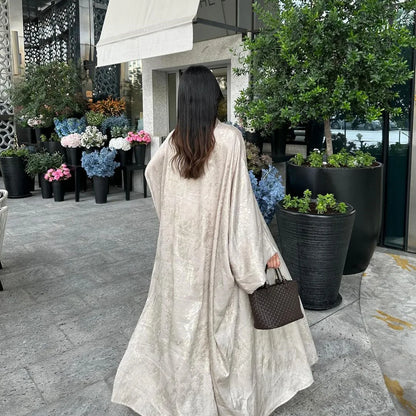 Shiny Satin Batwing Abaya Caftan Open Abayas Luxury Kaftan Robe for Women - Elegant Lightweight Kaftan with Batwing Sleeves for Casual and Formal Occasions