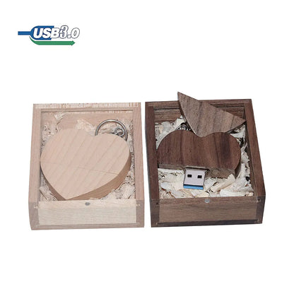 Walnut Wooden Heart Gift Box USB Flash Drive Creative Pendrive 8GB 16GB 32GB 64GB 128GB Memory Stick