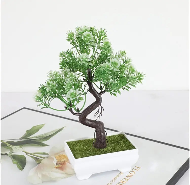 artificial bonsai tree decoration - realistic plastic plant with pot for home, office, indoor and outdoor anniversary or exhibition display - elegant tabletop ornament