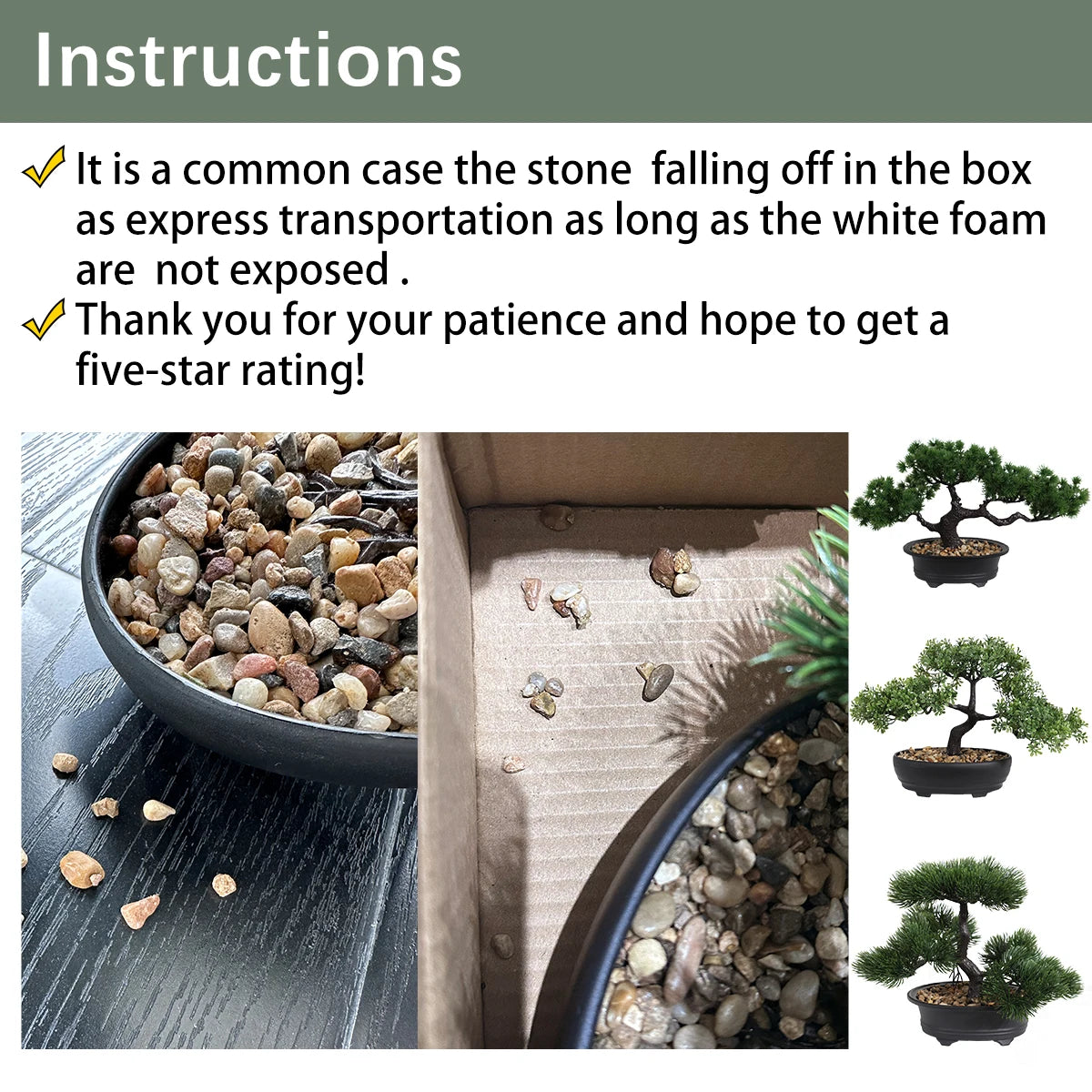 artificial bonsai tree decor with black planter - zen garden accent for home, office, party - durable plastic material for indoor and outdoor display