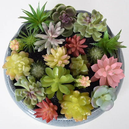 12pcs PVC Artificial Succulents Set - Flocking Fake Green Plants for Home, Office, Desktop Bonsai Decor, Miniature Potted Flowers, Fairy Garden Accessories