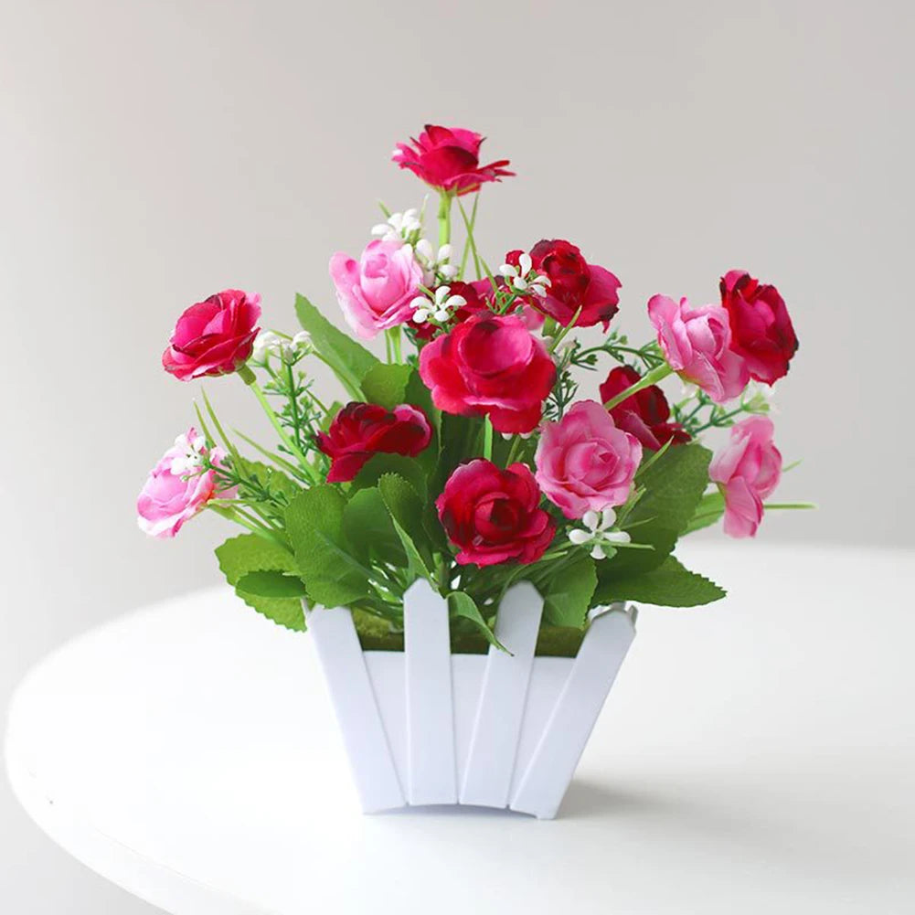 artificial rose bonsai plant - lifelike potted plastic flowers for indoor & outdoor decor, home & party ornament, low maintenance garden decoration