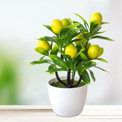 Artificial Lemon Bonsai Potted Plant - 18cm Decorative Fake Tree for Home, Living Room, Bridal Shower, Exhibition, Outdoor Use, Realistic Plastic Foliage, Easy Care