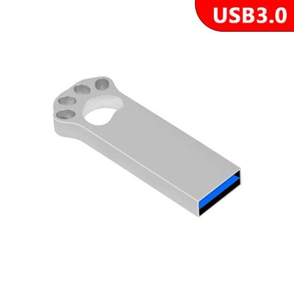 USB 3.0 Metal Flash Drive - 128GB, 64GB, 32GB, 16GB, 8GB - Cute Cat Paw Design Memory Stick, Creative Gift for Data Storage & Transfer