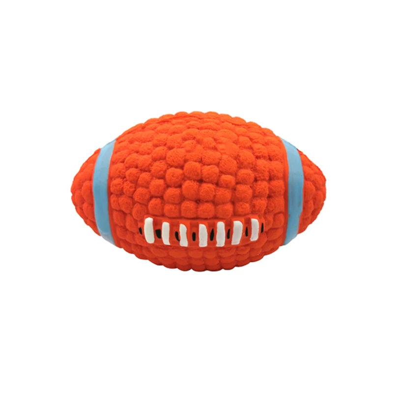 squeaky rubber dog toy ball for small to large pets - interactive rugby volleyball design, durable chew & fetch toy for puppies & cats, indoor & outdoor fun