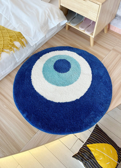 Blue Evil Eyes Circular Tufted Rug Tufting Bedroom Mat Geometric Living Room Carpet Floor Tidy Foot Pad Bedside Doormat Soft Non-Slip Area Rug for Home Decor