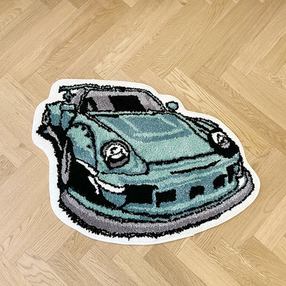Green Enthusiast Racing Car Flocking Rug Soft Bedroom Mat Anti Slip Living Room Carpet Aesthetic Door Floor Pad