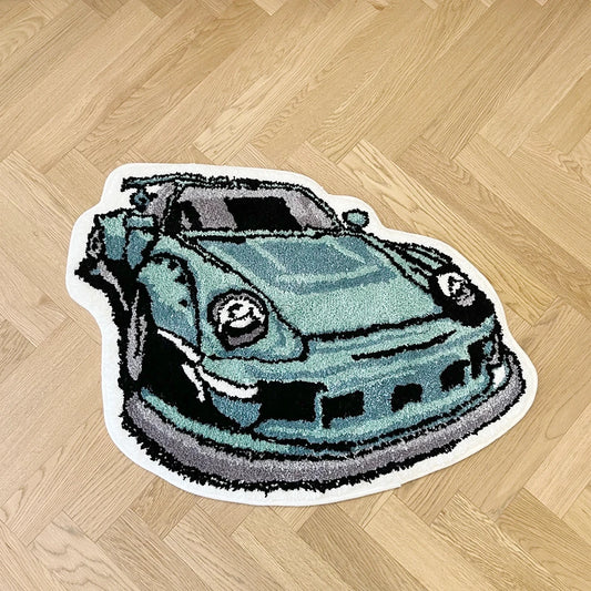 Green Enthusiast Racing Car Flocking Rug Soft Bedroom Mat Anti Slip Living Room Carpet Aesthetic Door Floor Pad