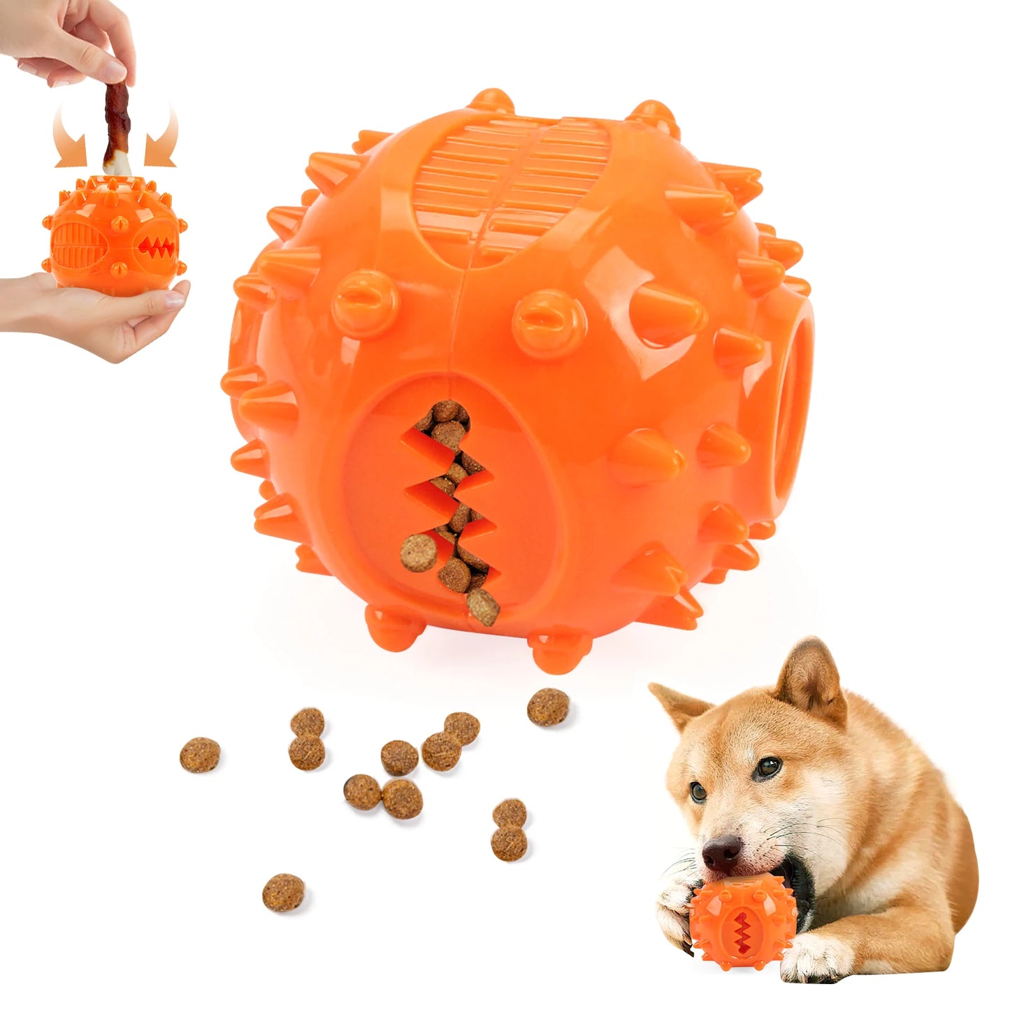 durable rubber dog chew toy for teeth cleaning and anti-bite training, interactive slow feeder and food dispenser, pet play ball for small to medium dogs
