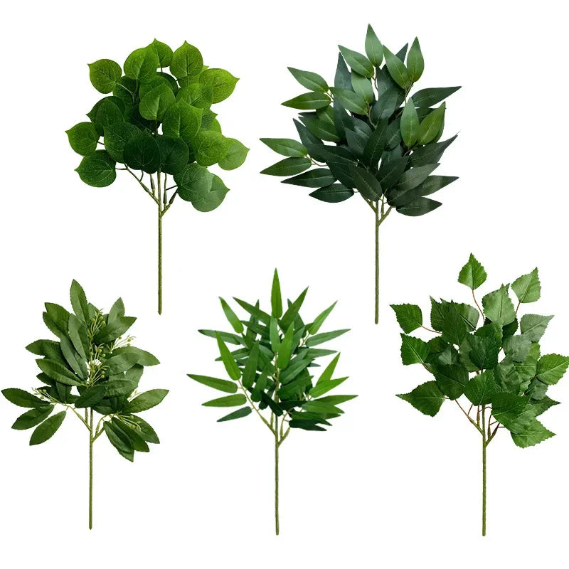 artificial eucalyptus leaf branch, plastic decorative plant for bridal shower, desktop or outdoor use, cloth texture, perfect for exhibitions and home decor
