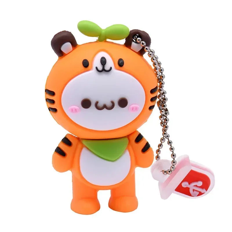 usb flash drive 128gb cute rabbit shape, cartoon memory stick 64gb, silicone waterproof usb 2.0, children's gift with key chain, available in multiple colours