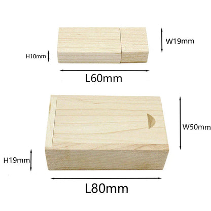 Wooden USB Flash Drive 128GB, 64GB, 32GB Memory Stick - Customisable Logo, Waterproof, Shatterproof - Ideal for Photography, Wedding, Business Gifts, Creative Use