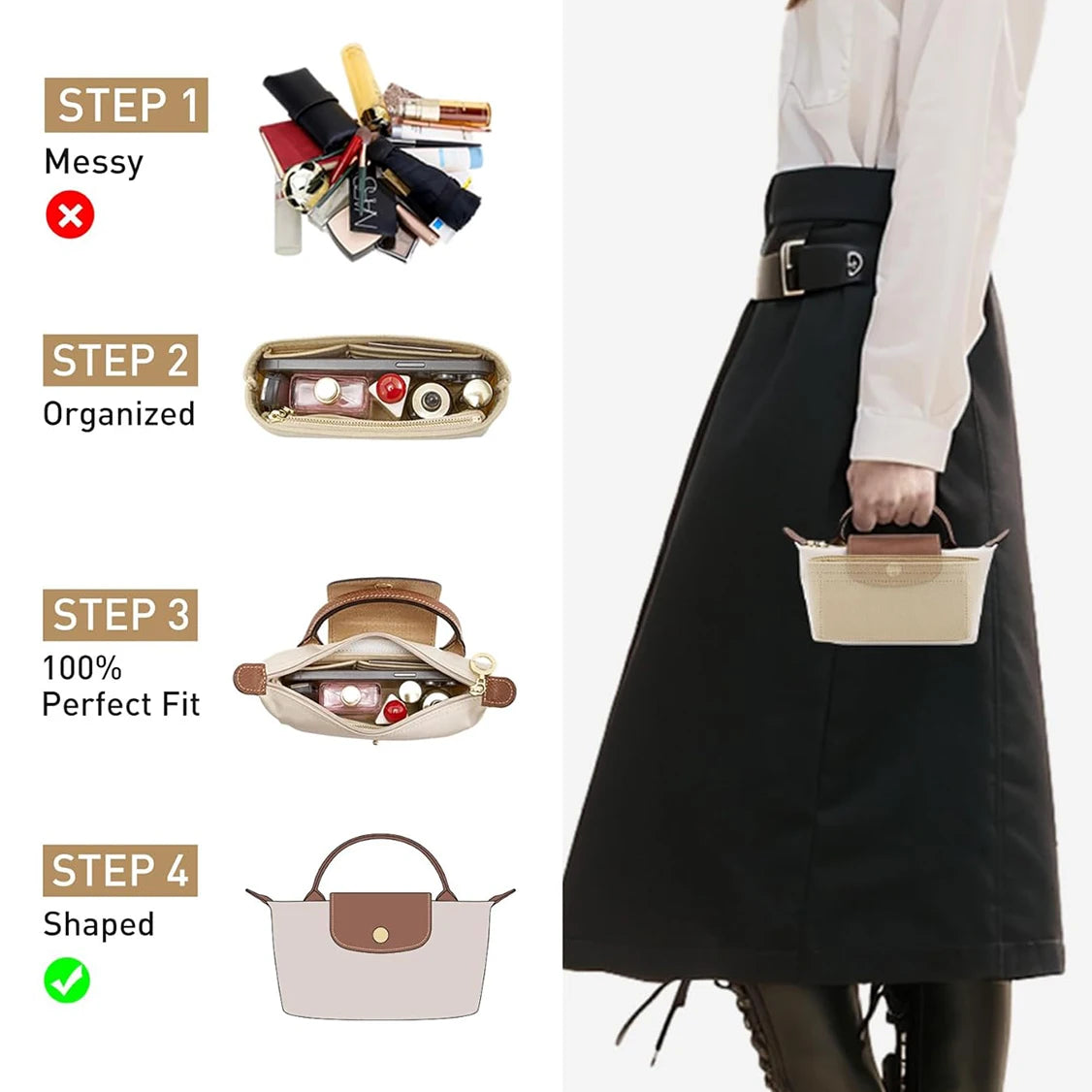 bag organizer for longchamp small tote bag timid bag storage & finishing inner bag liner handbags insert organizer fit mini size with zipper and multiple pockets