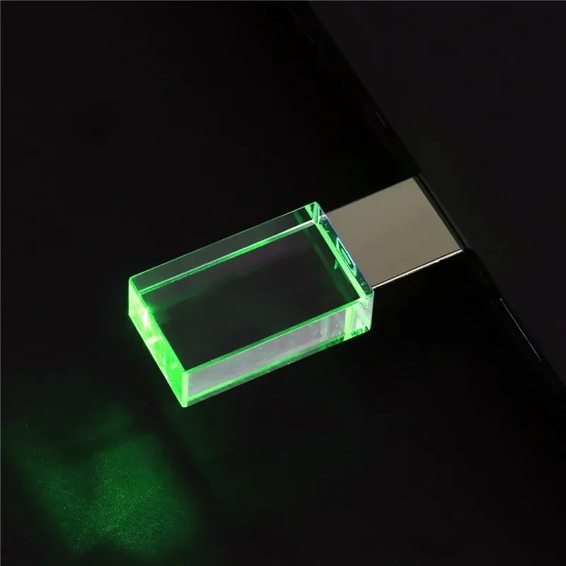 64 gb crystal usb flash drive 64gb blue led pen drive silver gloden memory stick creative gift u disk green led pendrive