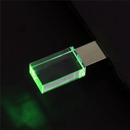64 gb Crystal USB Flash Drive 64GB Blue LED Pen Drive Silver Gloden Memory Stick Creative Gift U Disk Green LED Pendrive