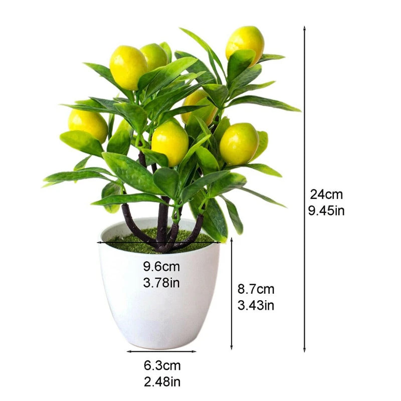 artificial lemon bonsai potted plant - 18cm decorative fake tree for home, living room, bridal shower, exhibition, outdoor use, realistic plastic foliage, easy care