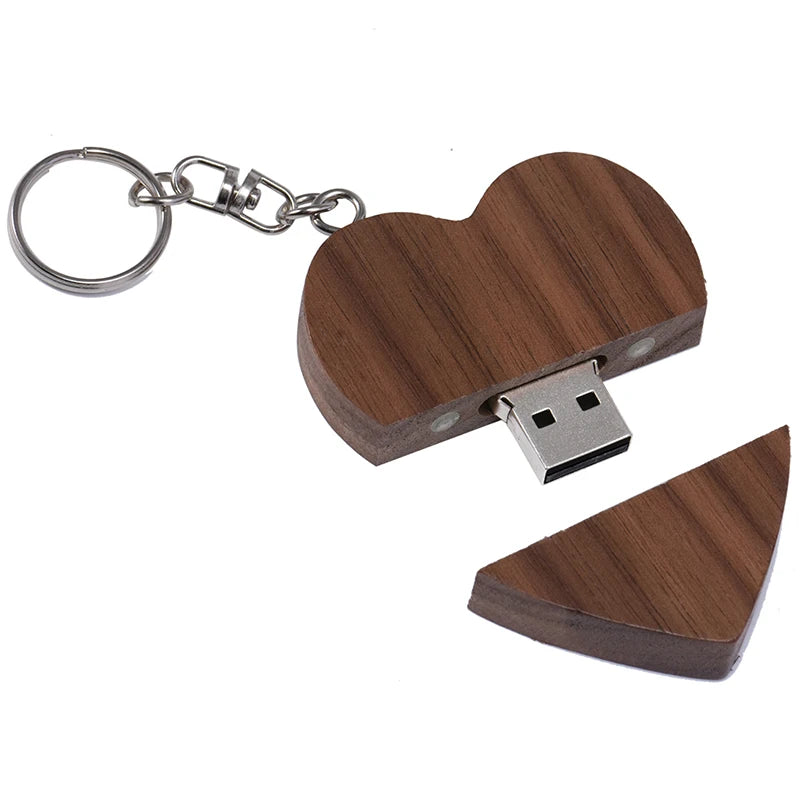 personalised wooden usb stick 64gb | heart-shaped wedding photography gift | memory storage for computers, tvs & cars | unique keepsake in maple or walnut wood box