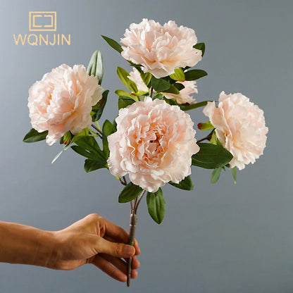 Artificial Peony Bouquet with 5 Heads – Large Red Silk Flowers for Weddings, Home Decor, Parties – Elegant Indoor Flower Arrangement for Tables & Events