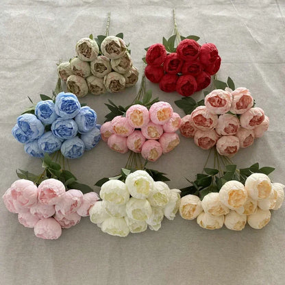 Artificial Peony Flower Bouquets, Silk & Raw Silk, Ideal for Weddings, Living Room, Dining Table Decor, Multi-Coloured, 10 Heads, Home & Party Decoration