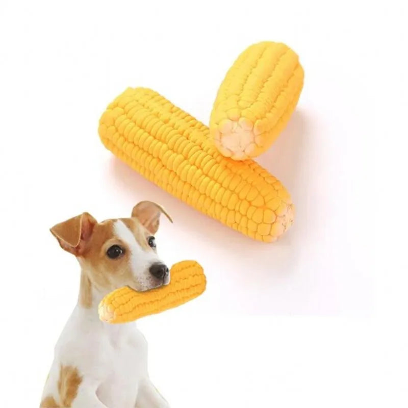 squeaky dog chew toy, corn-shaped, durable rubber & latex, engaging for small dogs, aids dental health, interactive pet supplies, ideal for training & play