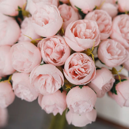 Silk Roses & Peonies Bouquet, 27 Heads, Pink, White, Purple, Artificial Flowers for Home Decor, Wedding, Parties, Indoor Use, Table Vase Arrangement