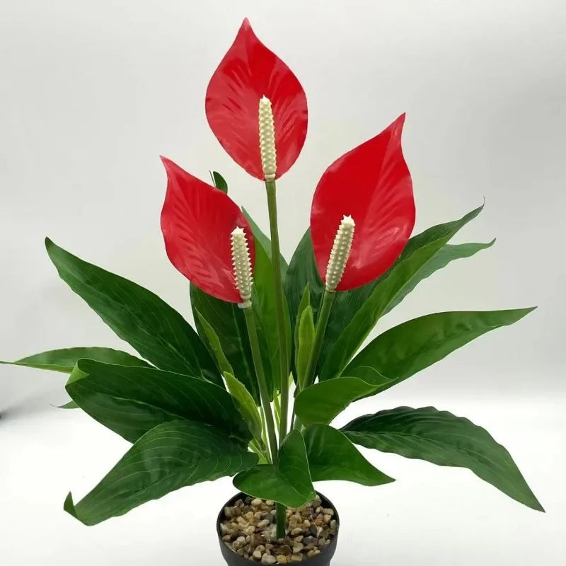 artificial green anthurium faux potted plant decoration, desktop ornament for home, wedding, anniversary, exhibition, outdoor use, plastic material, branch style